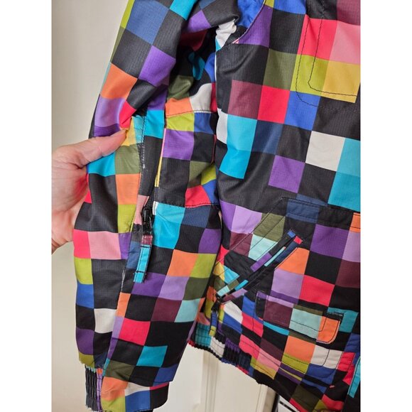 VTG Y2K ONeill Womens colorblock Checkered Ski Jacket Coat L Patchwork snowboard - Picture 7 of 10